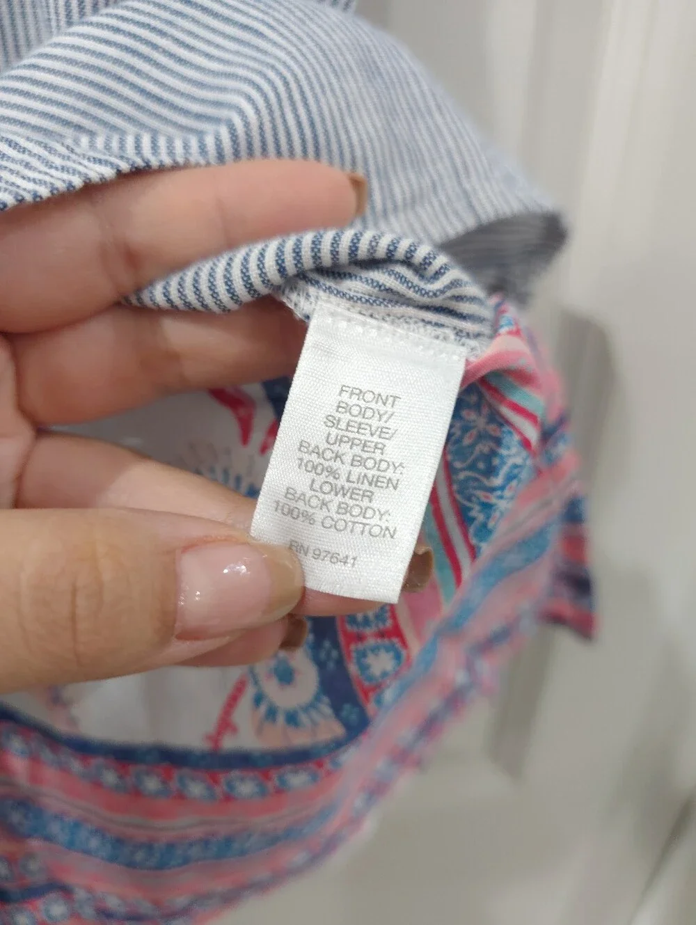 J.Jill Coastal Linen Striped Button Front Shirt with Printed Back Detail